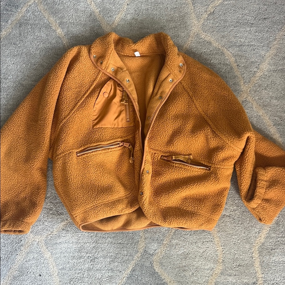 Free People Orange Fleece Jacket